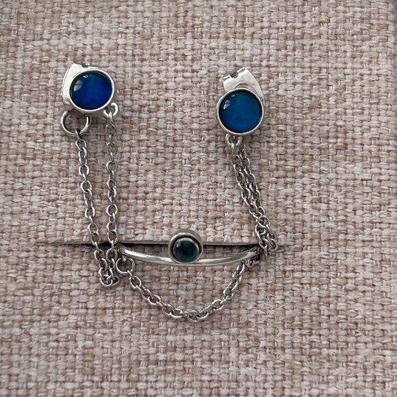 Pura Vida Mood Chain Wrap Earrings & Ring Set Size 7 Silver Tone - Picture 2 of 3